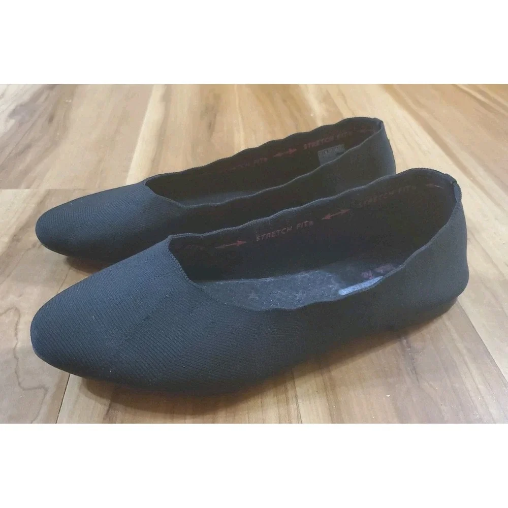 Skechers Womens SN 48885W Air Cooled Slip On Black Ballet Flats Stretch Fit 11 W